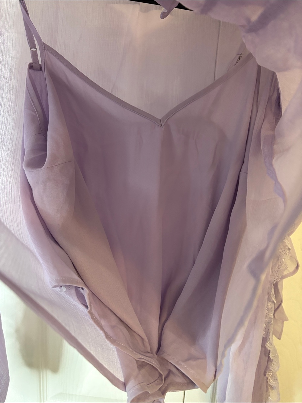 LOFT Lavender Ruffle Button-Down Blouse Small - Picture 4 of 4